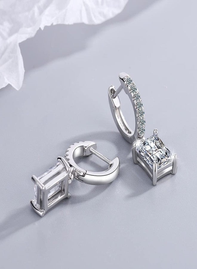 Izpack Square Diamond Dangle Drop Small Hoop Earrings Sterling Silver Plated Crystal Cubic Zirconia Dangling Huggie Hoops Earring Stud Delicate Jewelry Gifts for Women Hypoallergenic - Image 5